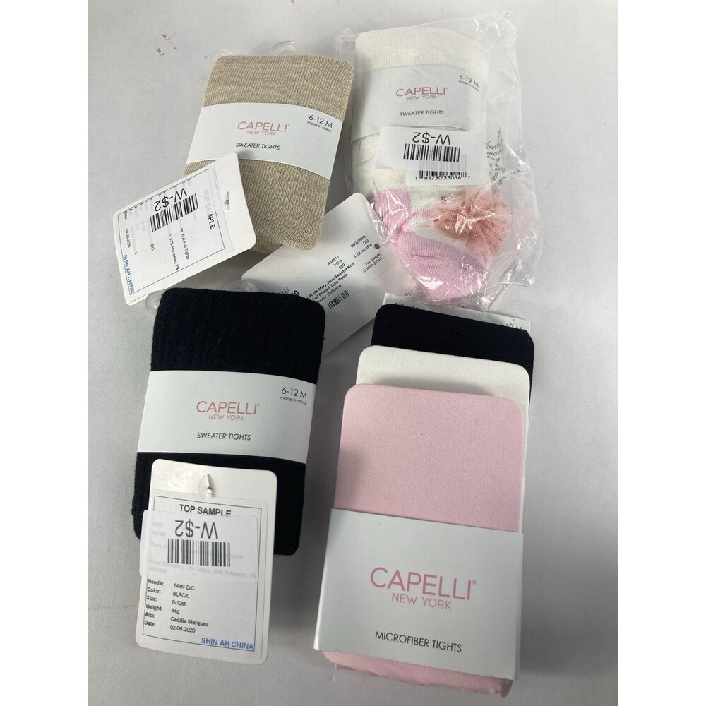 Capelli New York Baby Tights 6-12 Months Lot 6 Pairs Pink White Navy Gold Lot